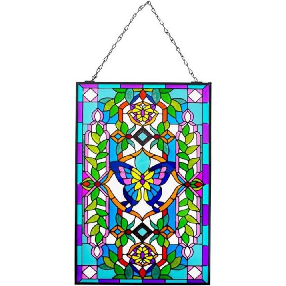 Viveta Butterfly Stained Glass Window Hangings, 10" W x 15" H Suncatcher Panel